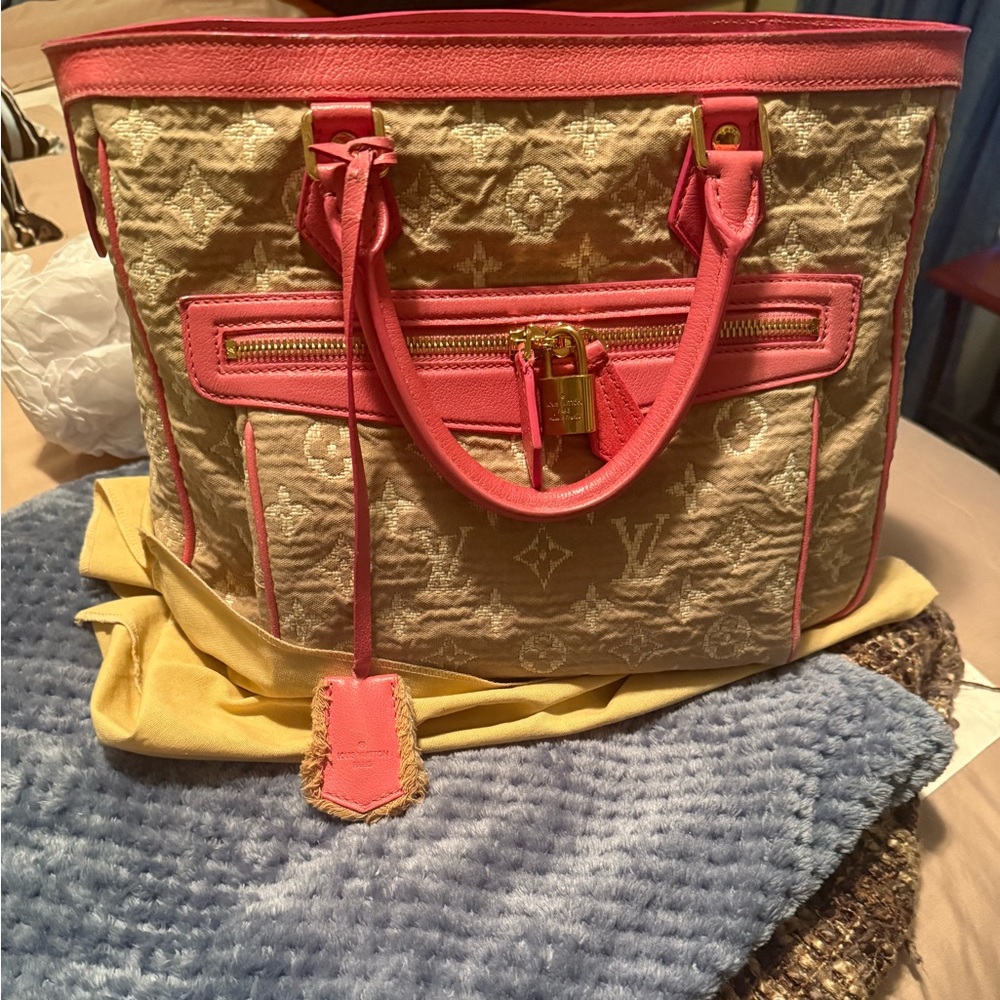 Louis Vuitton Coral and Tan Satchel Certified with Bag.